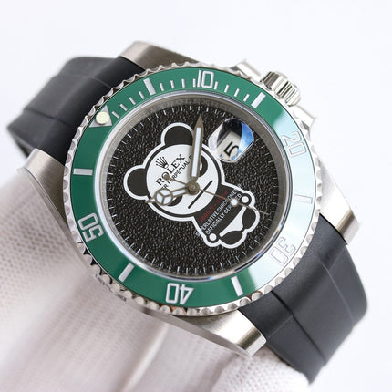 SUBMARINER DATE 40MM CUSTOM STEEL GREEN BEZEL BLACK BEAR DIAL