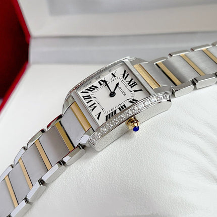 TANK FRANCAISE GOLD STEEL DIAMOND BEZEL WHITE DIAL