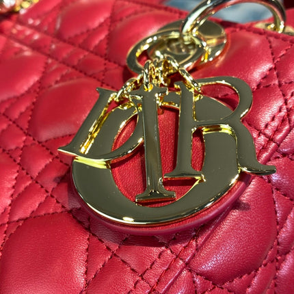 DIOR 26S LADY DIOR BAG 24 IN DARK RED CALFSKIN GOLD HARDWARE