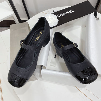 CC MARY JANE BLOCK HEEL BLACK SHEEPSKIN
