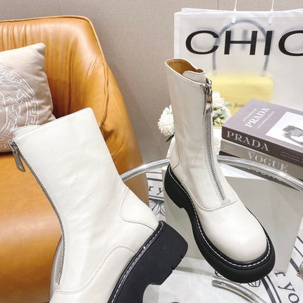 BOTTEGA VENETA 26S ZIP-UP ANKLE BOOTS IN OFF WHITE CALFSKIN