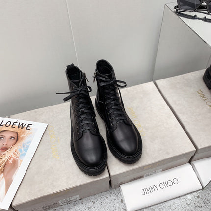 JIMMY CHOO 26S ANKLE BOOTS IN BLACK MONOGRAM EMBOSSED LEATHER