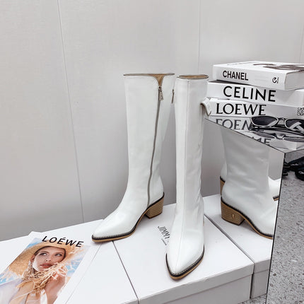 JIMMY CHOO 26S KNEE HIGH BOOTS 55 MM IN WHITE PATENT CALFSKIN
