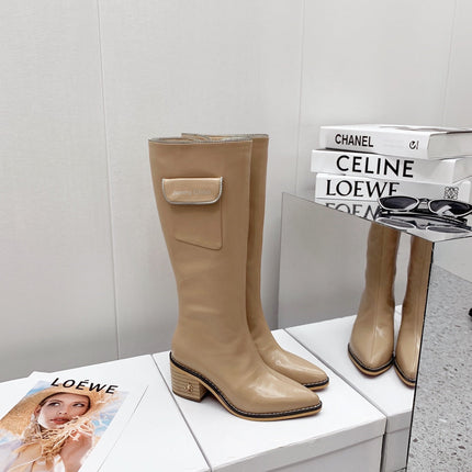 JIMMY CHOO 26S KNEE HIGH BOOTS 55 MM IN BEIGE PATENT CALFSKIN