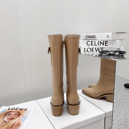 JIMMY CHOO 26S KNEE HIGH BOOTS 55 MM IN BEIGE PATENT CALFSKIN