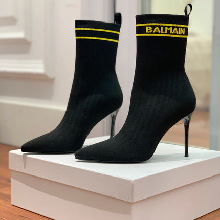 BALMAIN 26S BOOTS 105 MM IN BLACK FLYKNIT STYLE 14