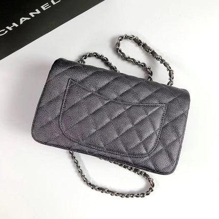 CHANEL 25S FLAP BAG 20 IN CHARCOAL BLACK CAVIAR CALFSKIN WITH SILVER HARDWARE