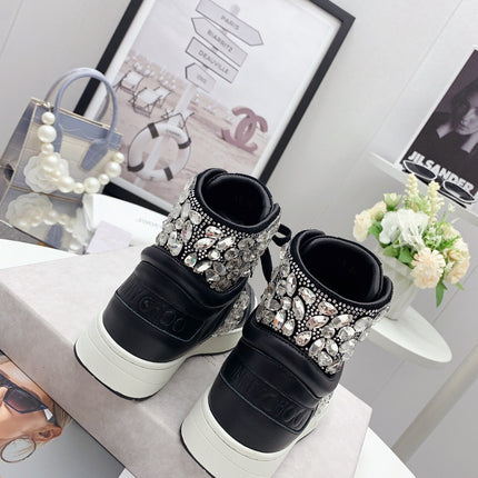 JIMMY CHOO 26S HIGH TOP SNEAKERS IN BLACK CALFSKIN CRYSTAL EMBELLISHED