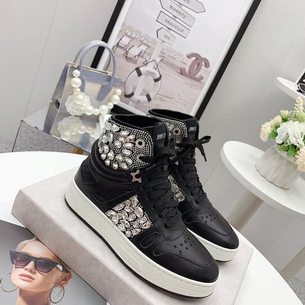 JIMMY CHOO 26S HIGH TOP SNEAKERS IN BLACK CALFSKIN CRYSTAL EMBELLISHED