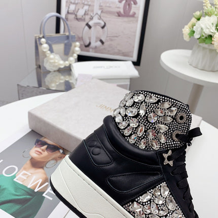 JIMMY CHOO 26S HIGH TOP SNEAKERS IN BLACK CALFSKIN CRYSTAL EMBELLISHED