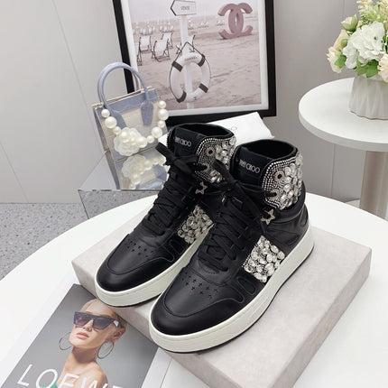 JIMMY CHOO 26S HIGH TOP SNEAKERS IN BLACK CALFSKIN CRYSTAL EMBELLISHED