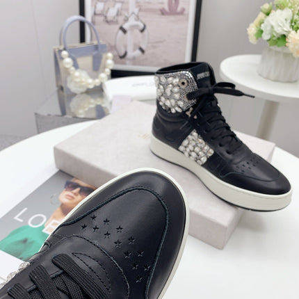 JIMMY CHOO 26S HIGH TOP SNEAKERS IN BLACK CALFSKIN CRYSTAL EMBELLISHED