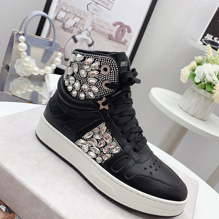 JIMMY CHOO 26S HIGH TOP SNEAKERS IN BLACK CALFSKIN CRYSTAL EMBELLISHED