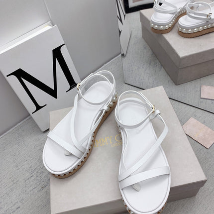JIMMY CHOO 26S FLATFORM SANDALS 50 MM IN WHITE CALFSKIN WITH PEARLS