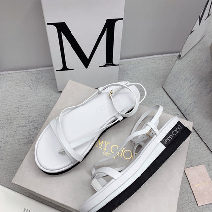 JIMMY CHOO 26S FLATFORM SANDALS 50 MM IN WHITE CALFSKIN