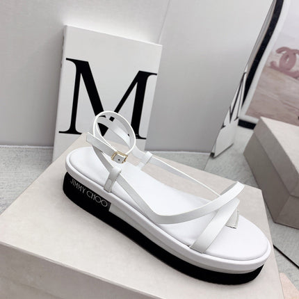 JIMMY CHOO 26S FLATFORM SANDALS 50 MM IN WHITE CALFSKIN