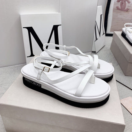 JIMMY CHOO 26S FLATFORM SANDALS 50 MM IN WHITE CALFSKIN