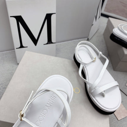 JIMMY CHOO 26S FLATFORM SANDALS 50 MM IN WHITE CALFSKIN