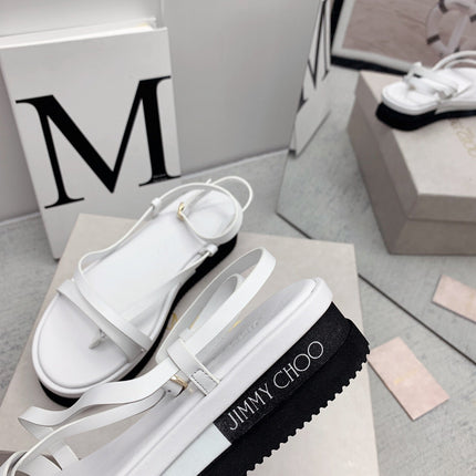 JIMMY CHOO 26S FLATFORM SANDALS 50 MM IN WHITE CALFSKIN