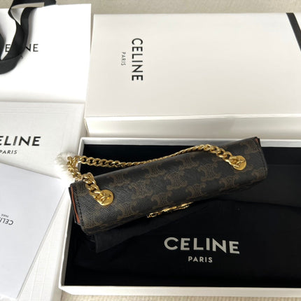 TRIPHOME 20 BLACK PATTERN COWHIDE LEATHER CHAIN STRAP BAG