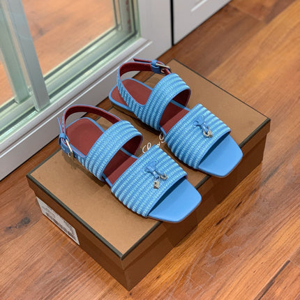 LP RAFFIA CHARMS STRAP FLATS SANDAL SKY CALFSKIN
