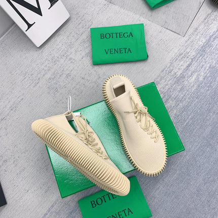 BOTTEGA VENETA 26S SLIP-ONS IN BEIGE FABRIC WITH RUBBER SOLE
