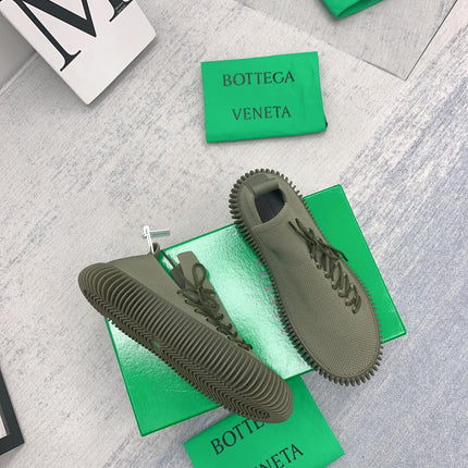 BOTTEGA VENETA 26S SLIP-ONS IN OLIVE GREEN FABRIC WITH RUBBER SOLE