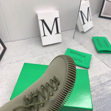 BOTTEGA VENETA 26S SLIP-ONS IN OLIVE GREEN FABRIC WITH RUBBER SOLE