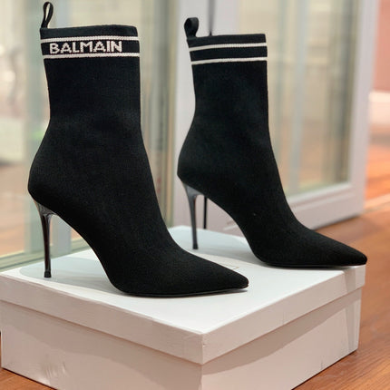 BALMAIN 26S BOOTS 105 MM IN BLACK FLYKNIT STYLE 12