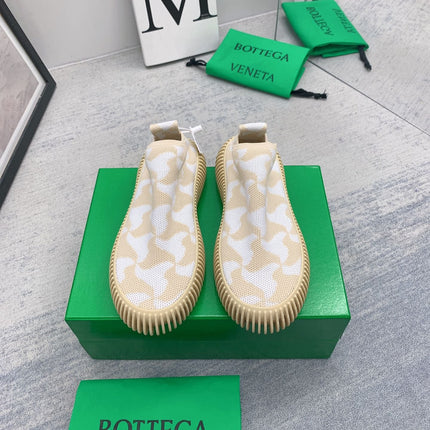 BOTTEGA VENETA 26S SLIP-ONS IN BEIGE MIX OFF WHITE FABRIC WITH RUBBER SOLE