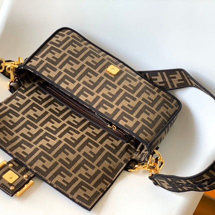 Fend Baguette 27 Brown FF Jacquard Fabric Bag Ghw
