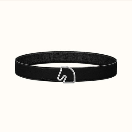 BOUCLE BELT BUCKLE & REVERSIBLE BLACK AND WHITE LEATHER STRAP 38MM SILVER HARDWARE
