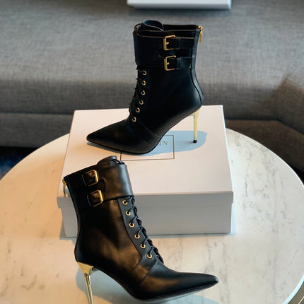 BALMAIN 26S LACE-UP ANKLE BOOTS 105 MM IN BLACK CALFSKIN