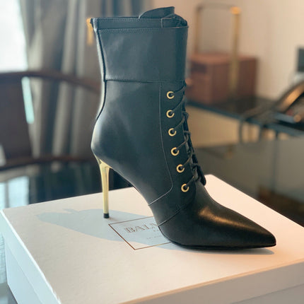 BALMAIN 26S LACE-UP ANKLE BOOTS 105 MM IN BLACK CALFSKIN