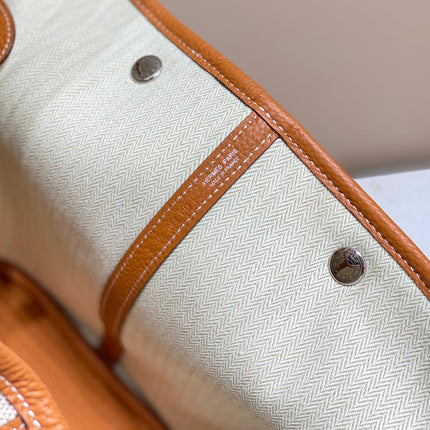 GARDEN PARTY 36CM IN WHITE TOILETS COTTON CANVAS AND BROWN CALFSKIN