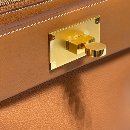 MINI 24/24 21CM IN ORANGE MINIMUM EVERCOLOR CALFSKIN GOLD KELLY BUCKLE