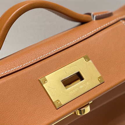 MINI 24/24 21CM IN ORANGE MINIMUM EVERCOLOR CALFSKIN GOLD KELLY BUCKLE