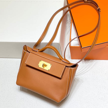 MINI 24/24 21CM IN ORANGE MINIMUM EVERCOLOR CALFSKIN GOLD KELLY BUCKLE