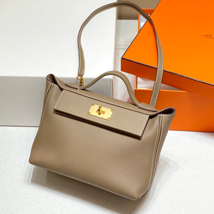 MINI 24/24 29CM IN TOGO ETOUPE EVERCOLOR CALFSKIN GOLD KELLY BUCKLE