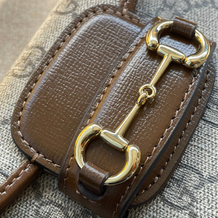 GG 12 HORSEBIT 1955 SUPER MINI BAG BEIGE CANVAS AND EBONY CALFSKIN
