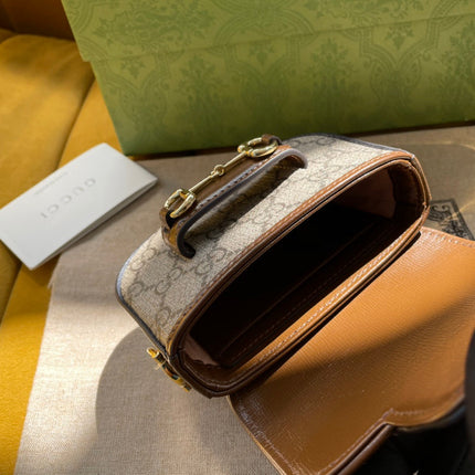 GG 12 HORSEBIT 1955 SUPER MINI BAG BEIGE CANVAS AND EBONY CALFSKIN
