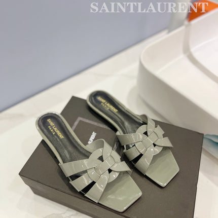 SL TRIBUTE SLIPPERS GLOSSY SAGE CALFSKIN