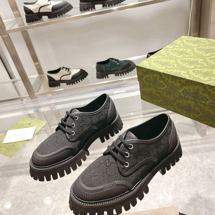 GUCCI 26S LACE-UP SHOES IN BLACK GG CANVAS
