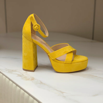 GIANVITO ROSSI 26S PLATFORM SANDALS 115 MM IN YELLOW SUEDE