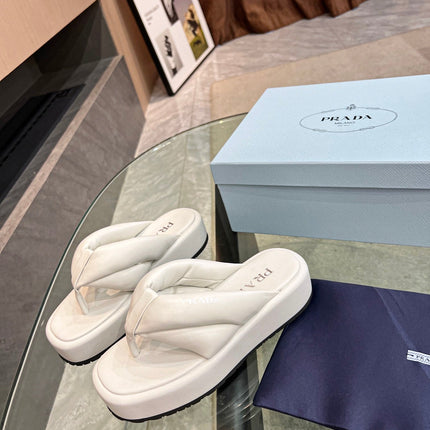 PRA THONG FLATFORM SANDALS WHITE LAMBSKIN