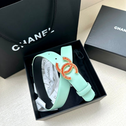CHANEL 25S BELT 30 MM IN MINT GREEN CALFSKIN 616962