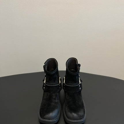 MIUMIU 26S ANKLE BOOTS IN BLACK SUEDE SILVER HARDWARE