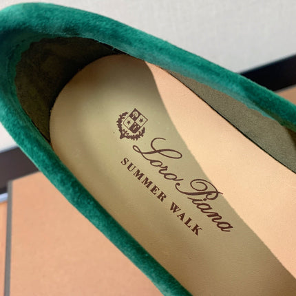 LP CHARMS WALK BABOUCHE LOAFERS OLIVE AND PINE SUEDE