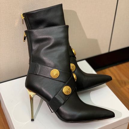 BALMAIN 26S BOOT 105 MM IN BLACK CALFSKIN WITH GOLD HARDWARE STYLE 2