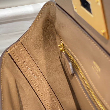MINI 24/24 21CM IN BEIGE MARFA EVERCOLOR CALFSKIN GOLD KELLY BUCKLE